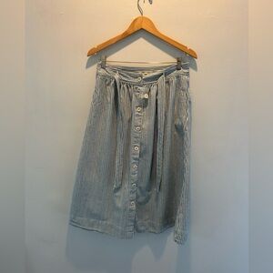 MADEWELL WOMEN'S PILAR STRIPED TIE PALISADE BUTTON FRONT MIDI SKIRT Sz 12 Cotton